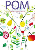 Omslag på broschyren "Programmet för odlad mångfald". Omslaget har vit bakgrund och färgglada illustrationer av frukt, bär, köks- och prydnadsväxter.