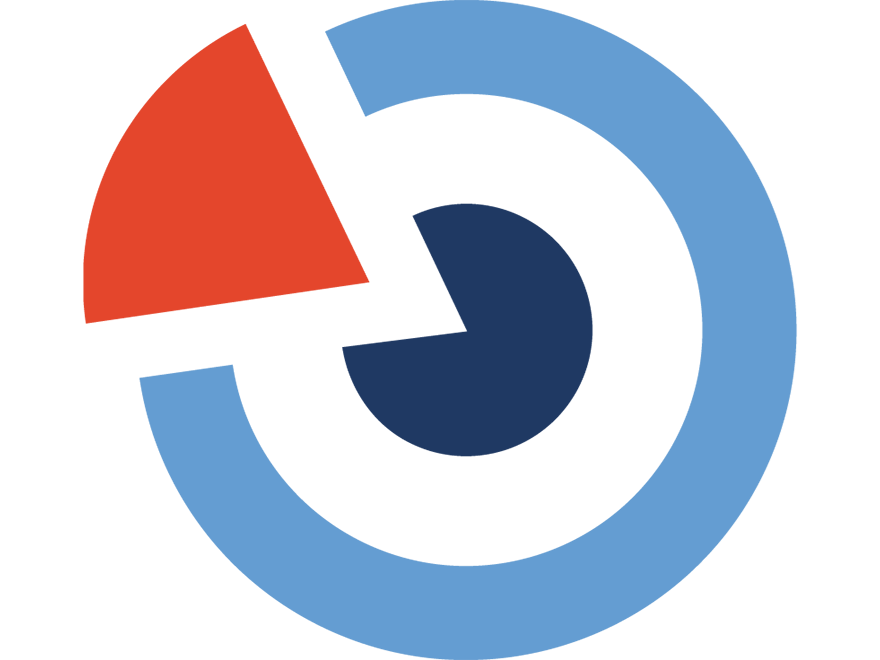 Logga med geometriska figurer i blått och rött. Illustration.