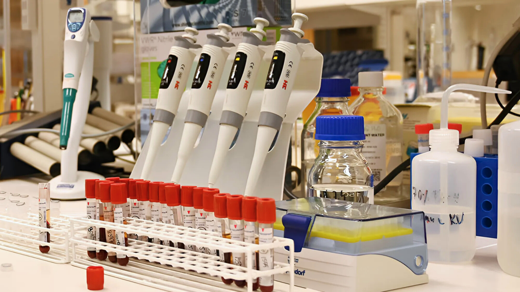 Lab equipment and test tubes.