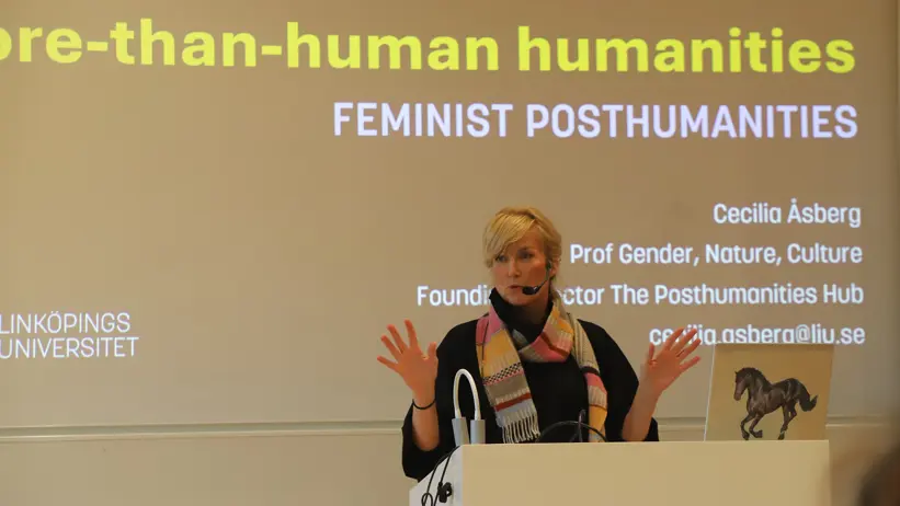 Photo of Cecilia Åsberg during the panel debate.