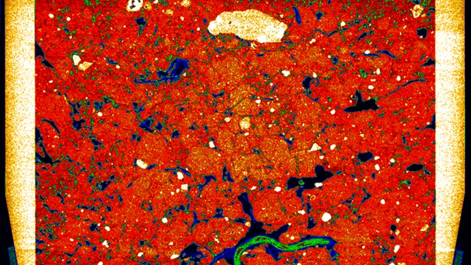 rötgenbild av jord i rött.