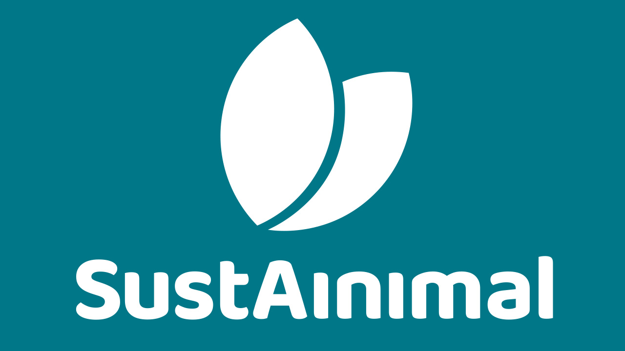 SustAinimals logotyp mot turkos bakgrund.