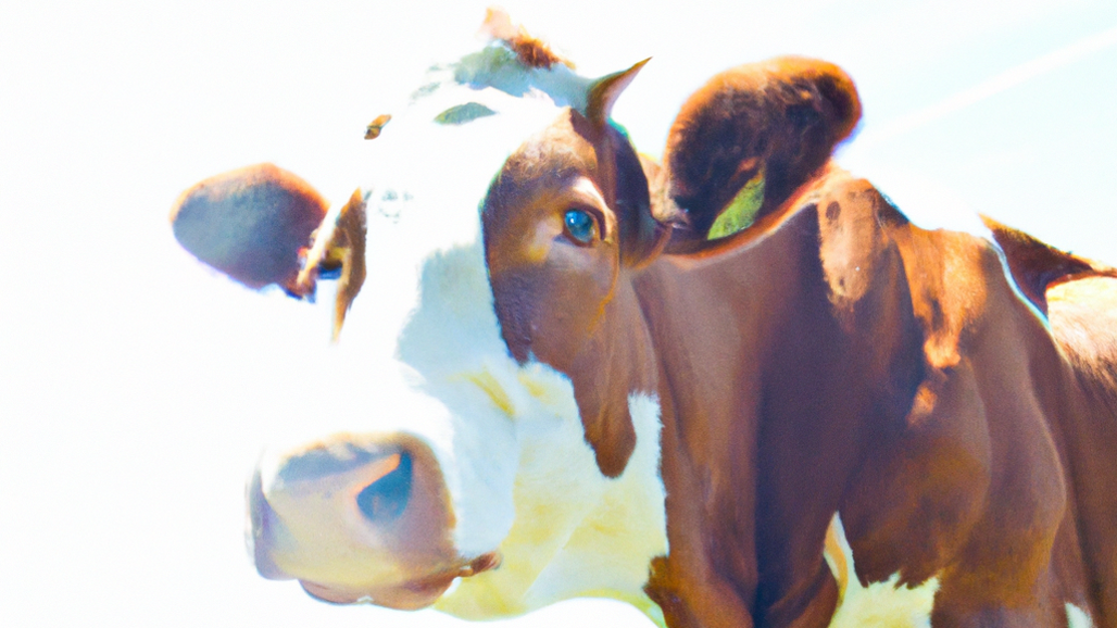 Ko i solsken, AI-skapad bild.