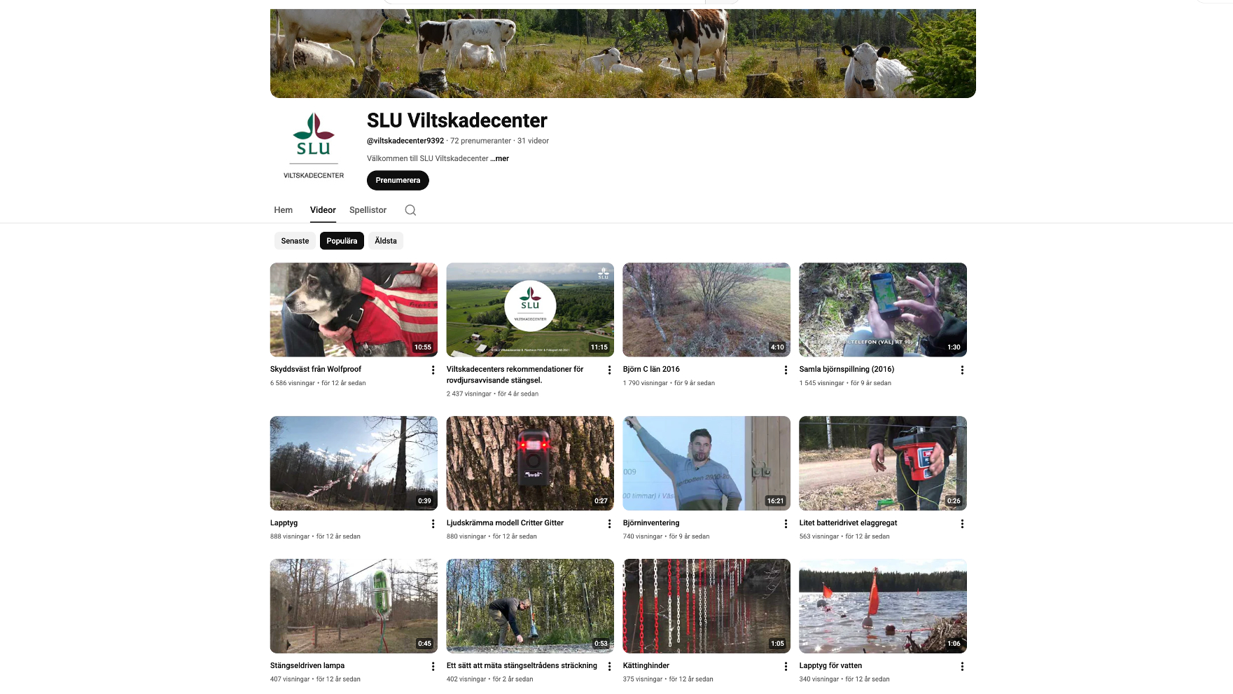 Bild från Viltskadecenters YouTube-kanal