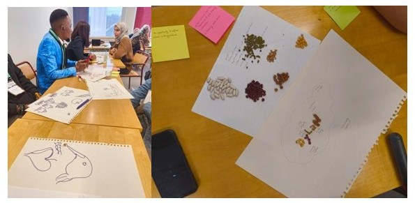 Participants engaged in workshop, creating art piece. 