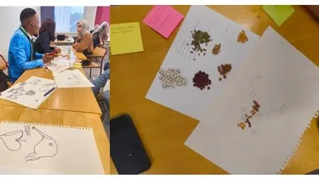 Participants engaged in workshop, creating art piece.