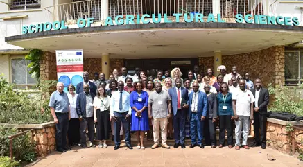 Group photo of ADVALUE project participants during a meeting at Makerere University, Uganda, representing partners from Kenya, Uganda, and Europe.