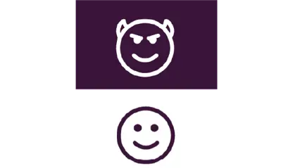 En glad illustrerad smiley och en ondsint