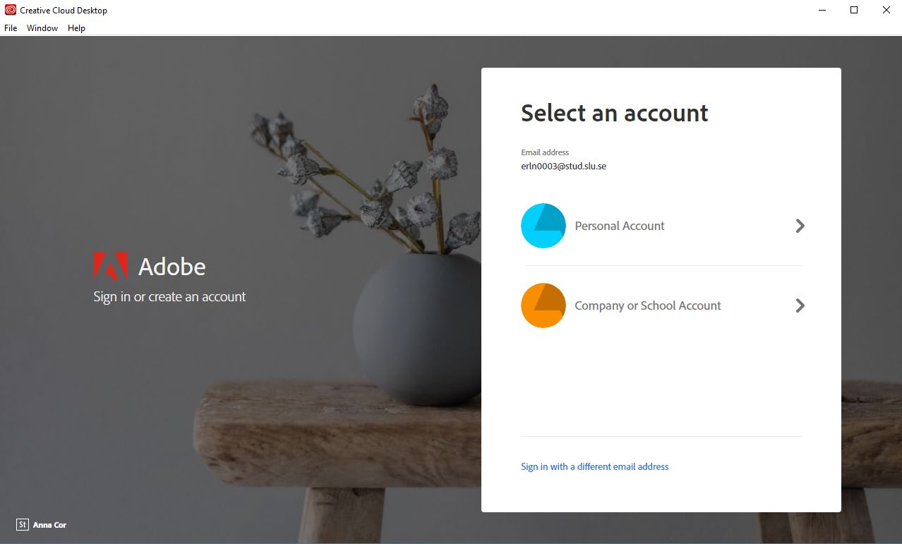Skärmklipp som visar hur du aktiverar Adobe-kontot