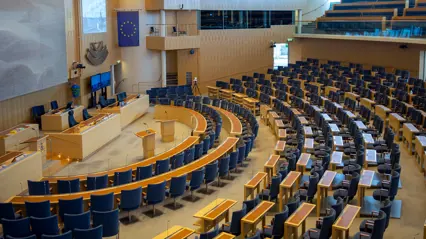 Interiör från Sveriges Riksdag. Foto: Wikimedia commons CC BY-SA 4.0