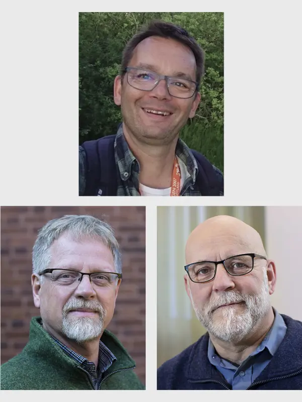 Porträttbilder på tre olika män. Foto