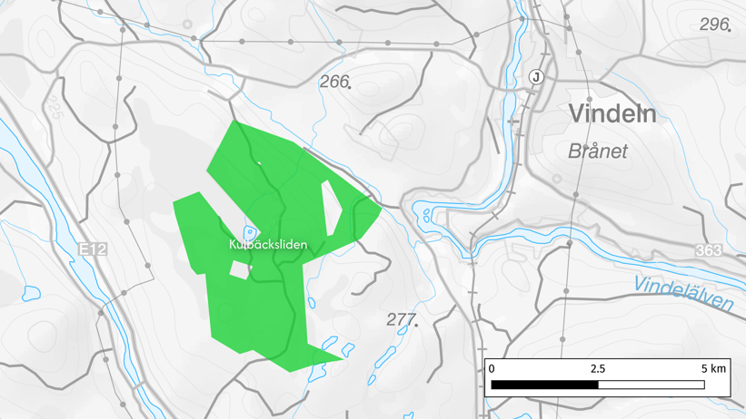 Map showing the extent of Kulbäcksliden experimental forest
