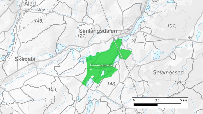 Map showing the extent of Tönnersjöheden experimental forest