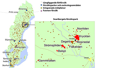 Karta över långliggande fältförsök på SLU