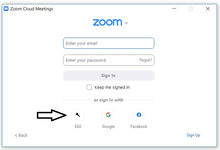 Skärmbild av Zoom - Logga in med SSO