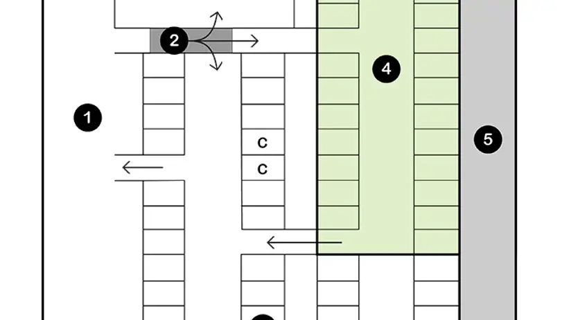 Ritning (planskiss) över hur stallet var planerat under omgång 3, 4 och 7 i projektet.