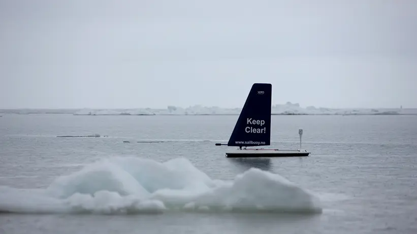 liten segelbåt på isigt hav