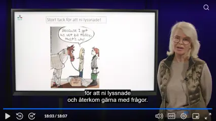 Skärmbild av hästföreläsning med forskare Eva Skiöldebrand vid SLU.