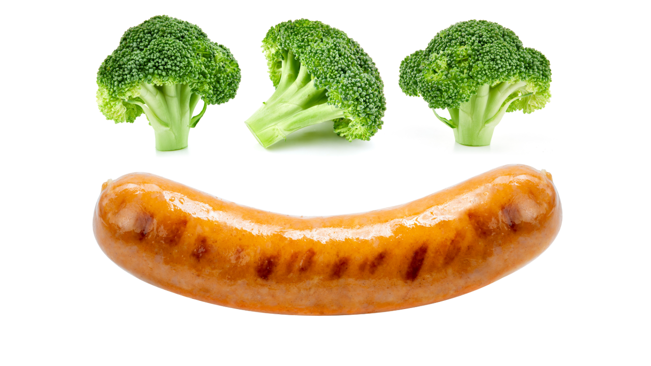 Broccoli och korv. Fotocollage.