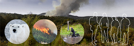 En cyklist och tre siluetter