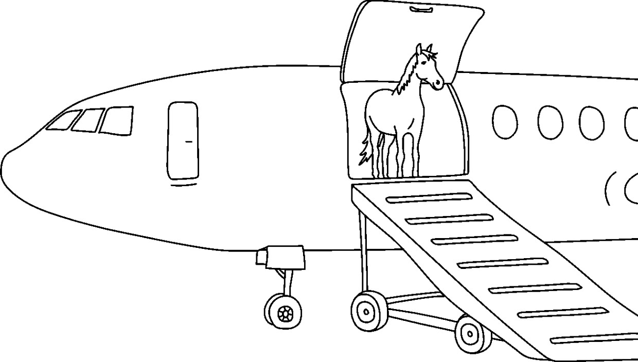 Teckning av häst i flygplan