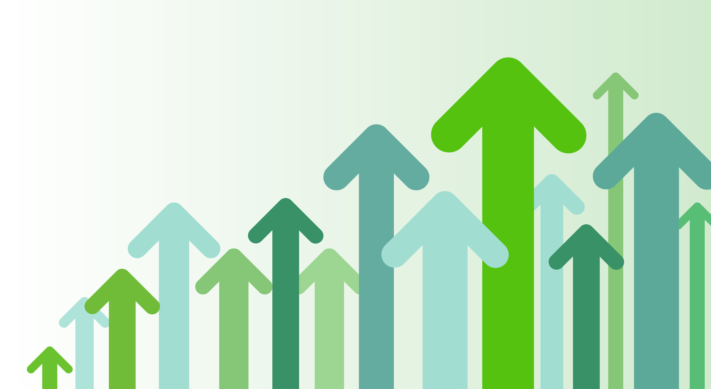 Uppåtgående pilar i olika gröna nyanser. Illustration.