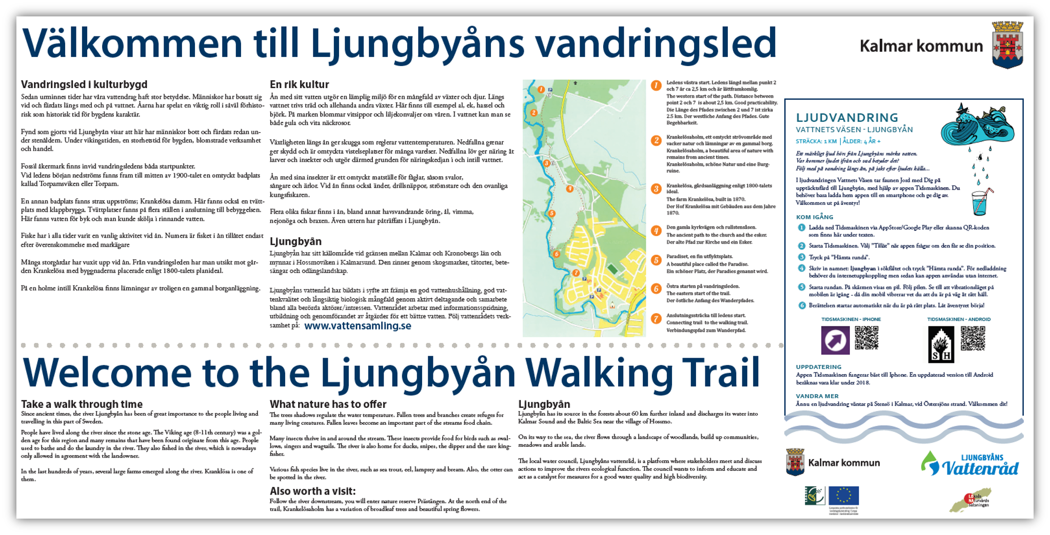 Skylt med text och bilder