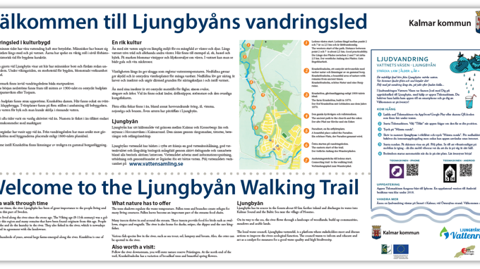 Skylt med text och bilder