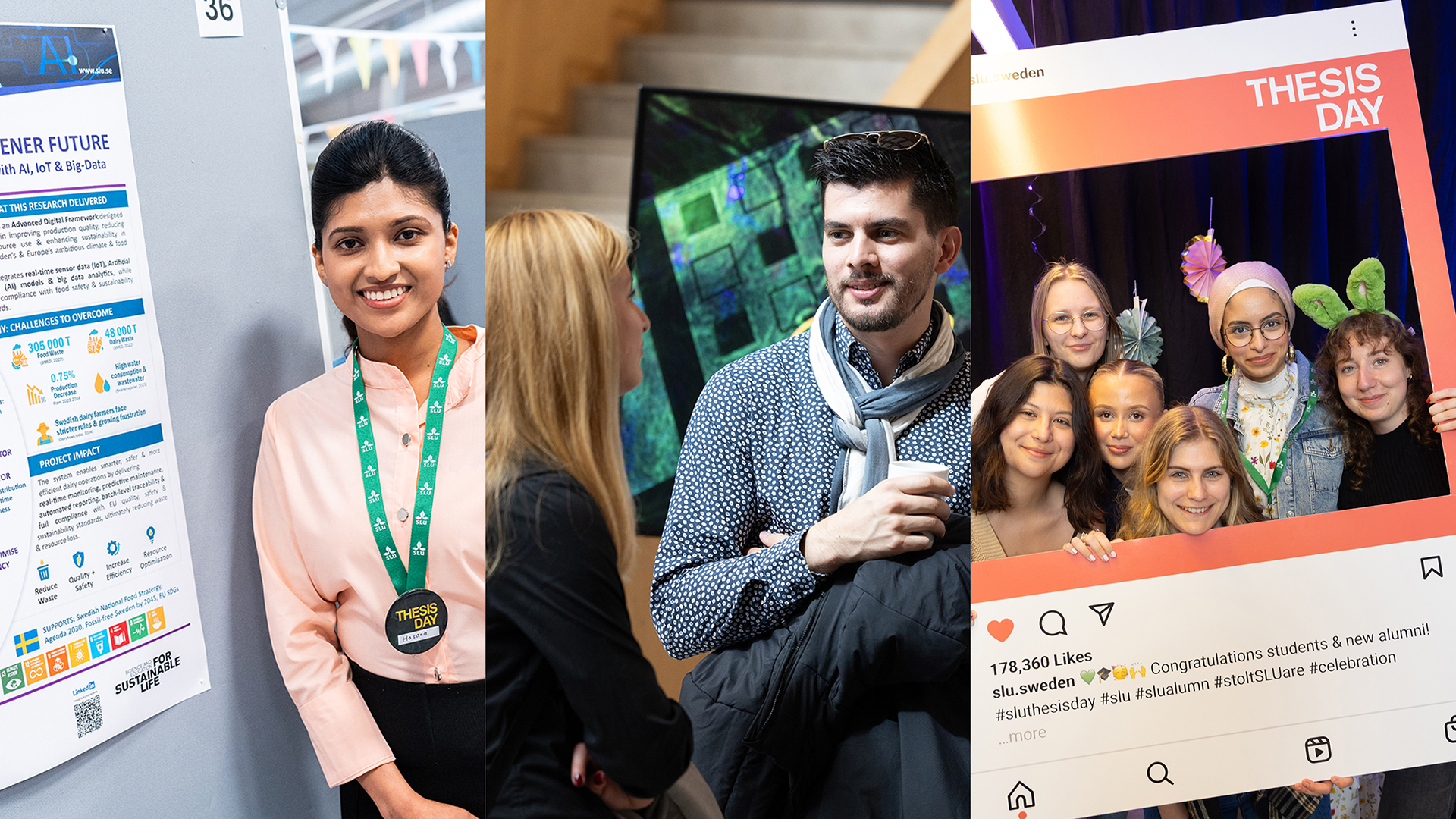 Collage with photos of students from previous Thesis Days.