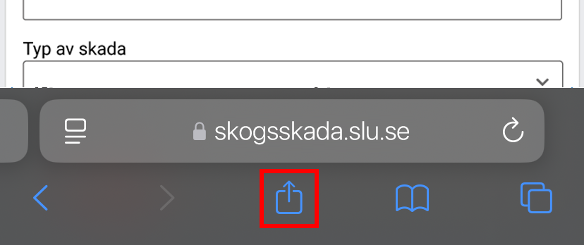 Skärmbild som visar menyval. Bild. 