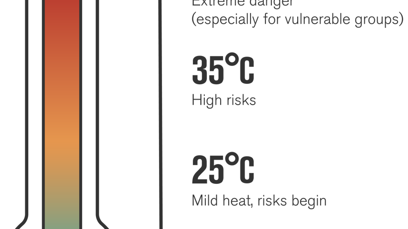 Image of a thermometer showing the risks of heat.