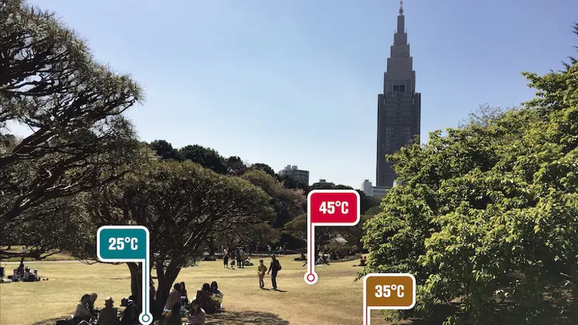 Photo of a park showing different temperatures depending on where you are located.