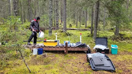 Groundwater sampling in the Krycklan Catchment. Photo: Johannes Tiwari/SLU.