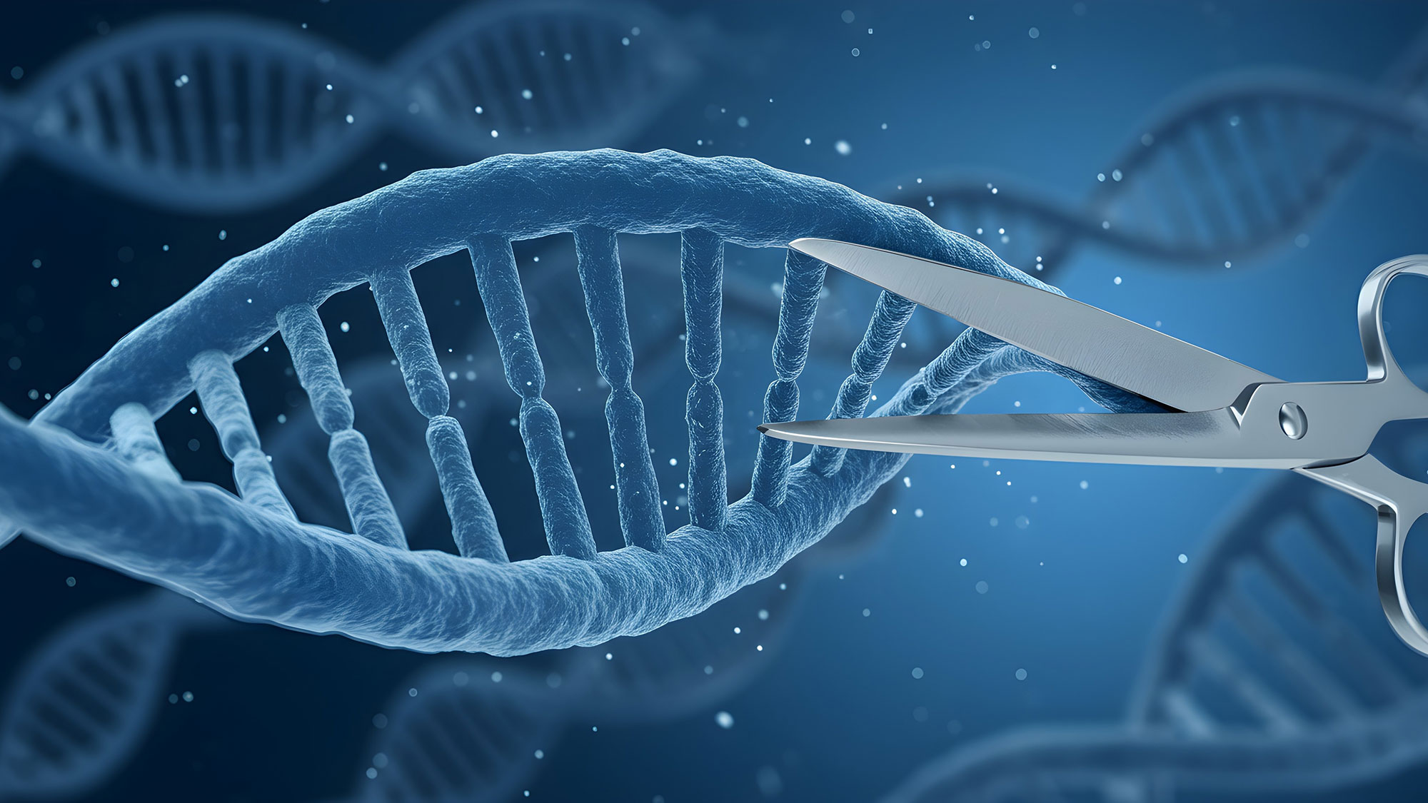 En sax klipper i en DNA-sträng. Illustration.