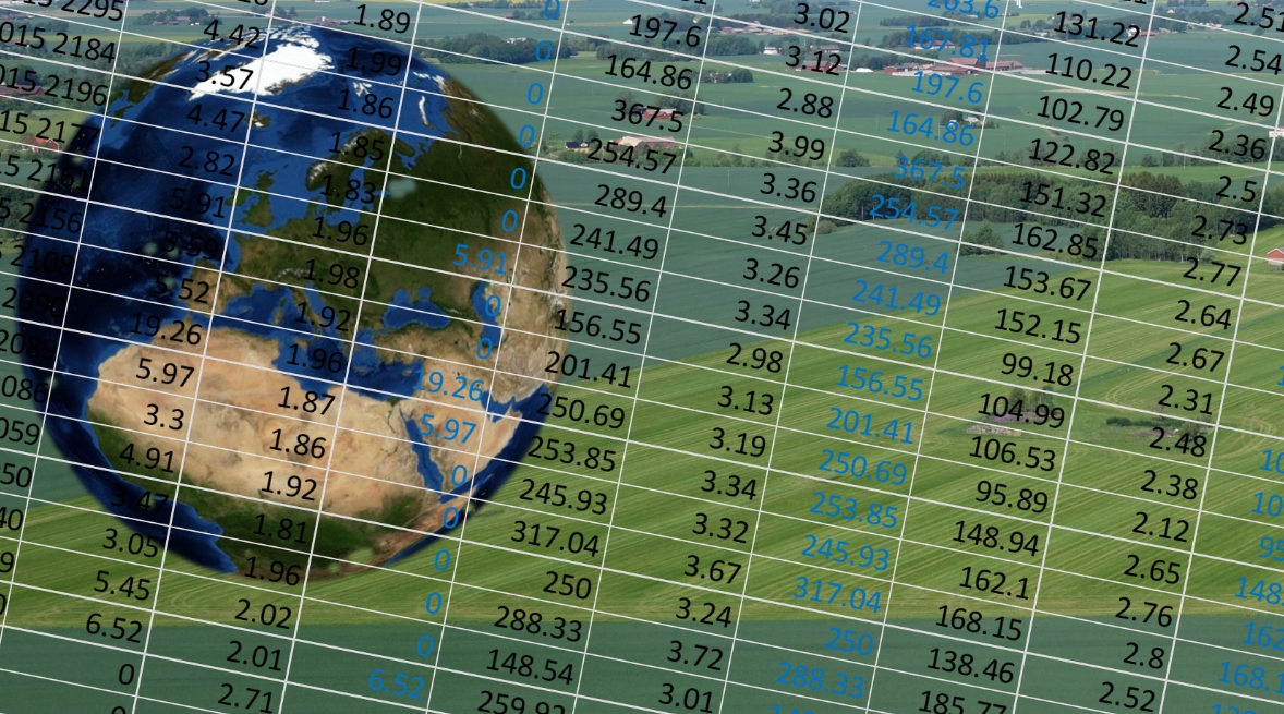 Data visualized over a field and a globe