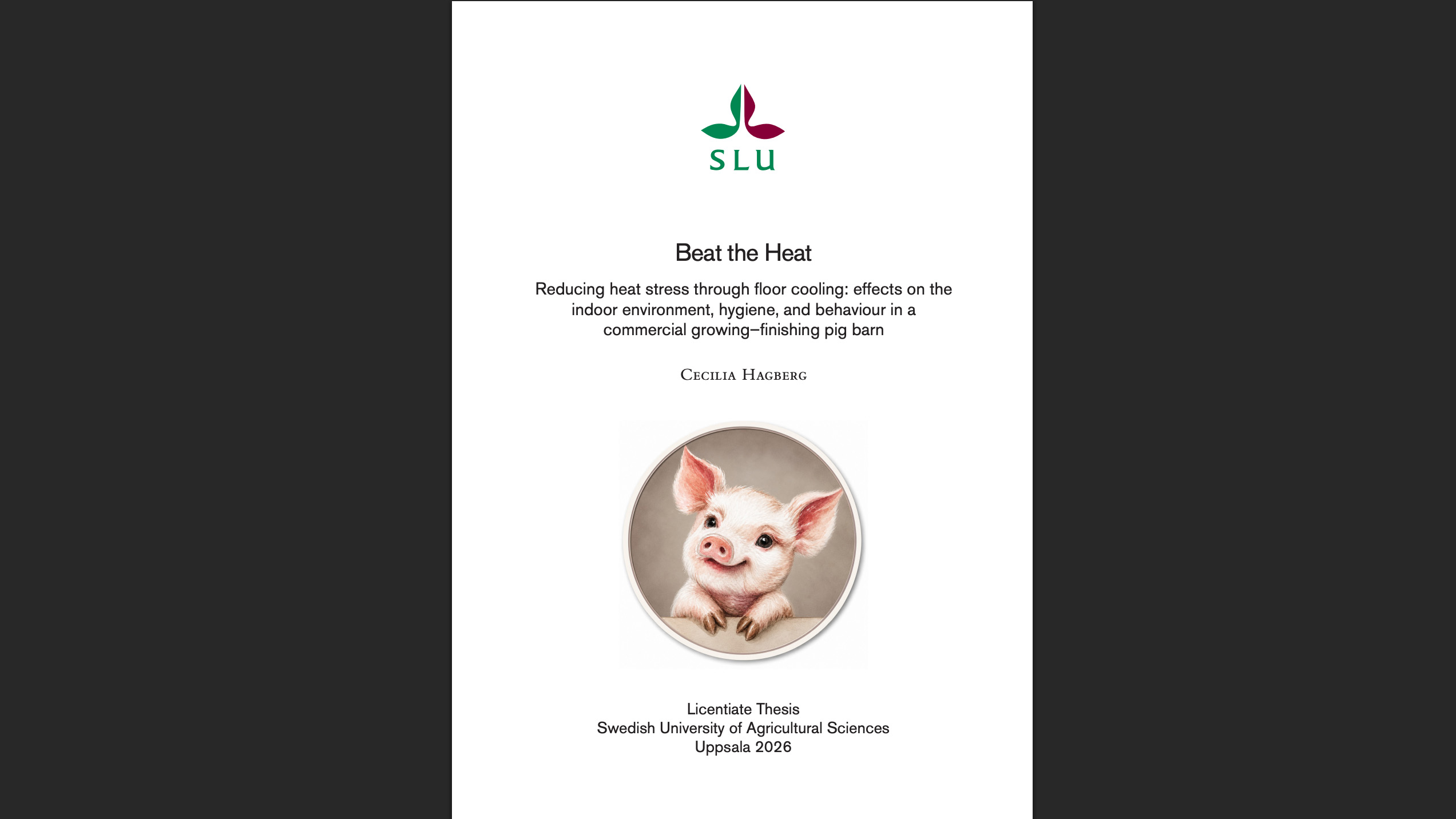 Screenshot of the thesis with a happy pig on the cover.