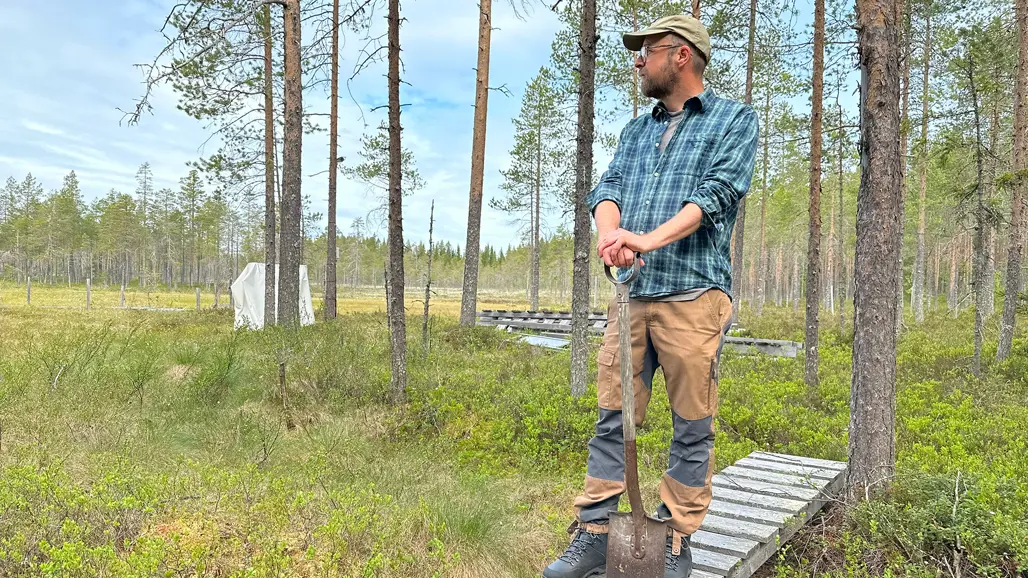 Vid Kallkällsmyran utanför Svartbergets fältforskningsstation, Vindeln, har cesiummätningar pågått ända sedan Tjernobylkatastrofen inträffade för 39 år sedan. ”Mycket av det cesium 137 som föll ned då finns kvar i skogsmarken än idag”, berättar radioekologen Fredrik Lidman vid SLU i podden.