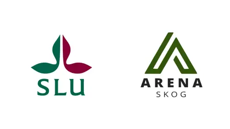 Logotyper för SLU och Arena skog.