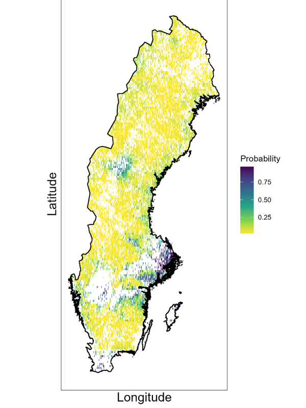 Modell över risk av invasiva arter. Karta.
