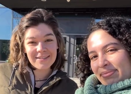 Two students outside of SLU in Uppsala.