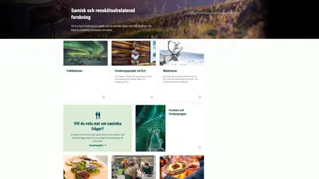 Skärmavbild på startsidan för Samisk och renskötselrelaterad forskning.