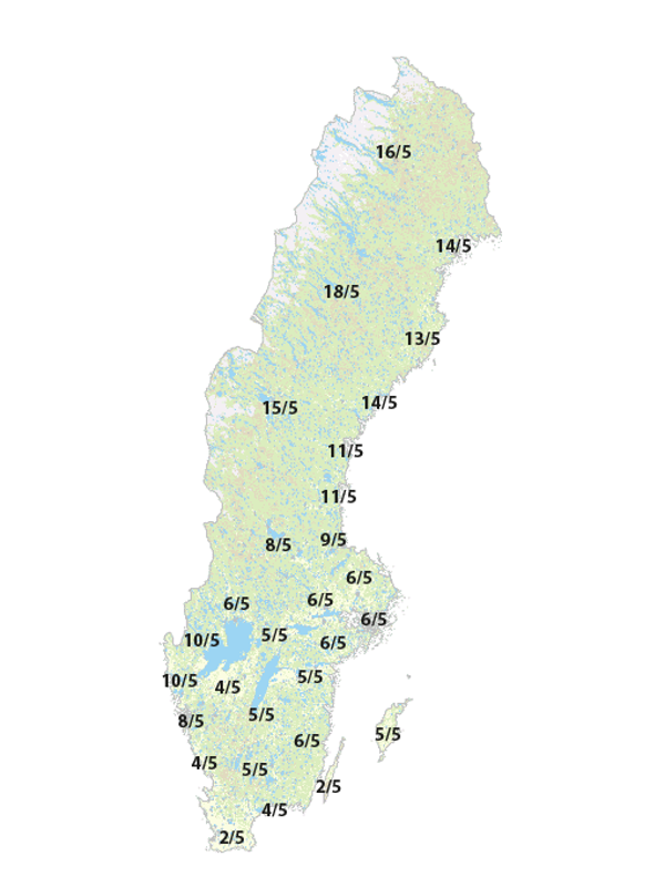 Karta över Sverige med olika datum utplacerade. Karta