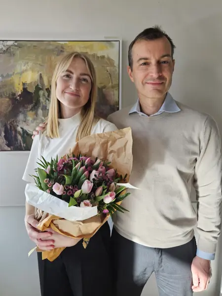 Doktoranden Julia Wahtra med sin opponent Christophe Gouel