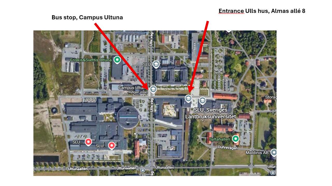 Screenshot of a map showing the buildings at the Swedish University of Agricultural Sciences.