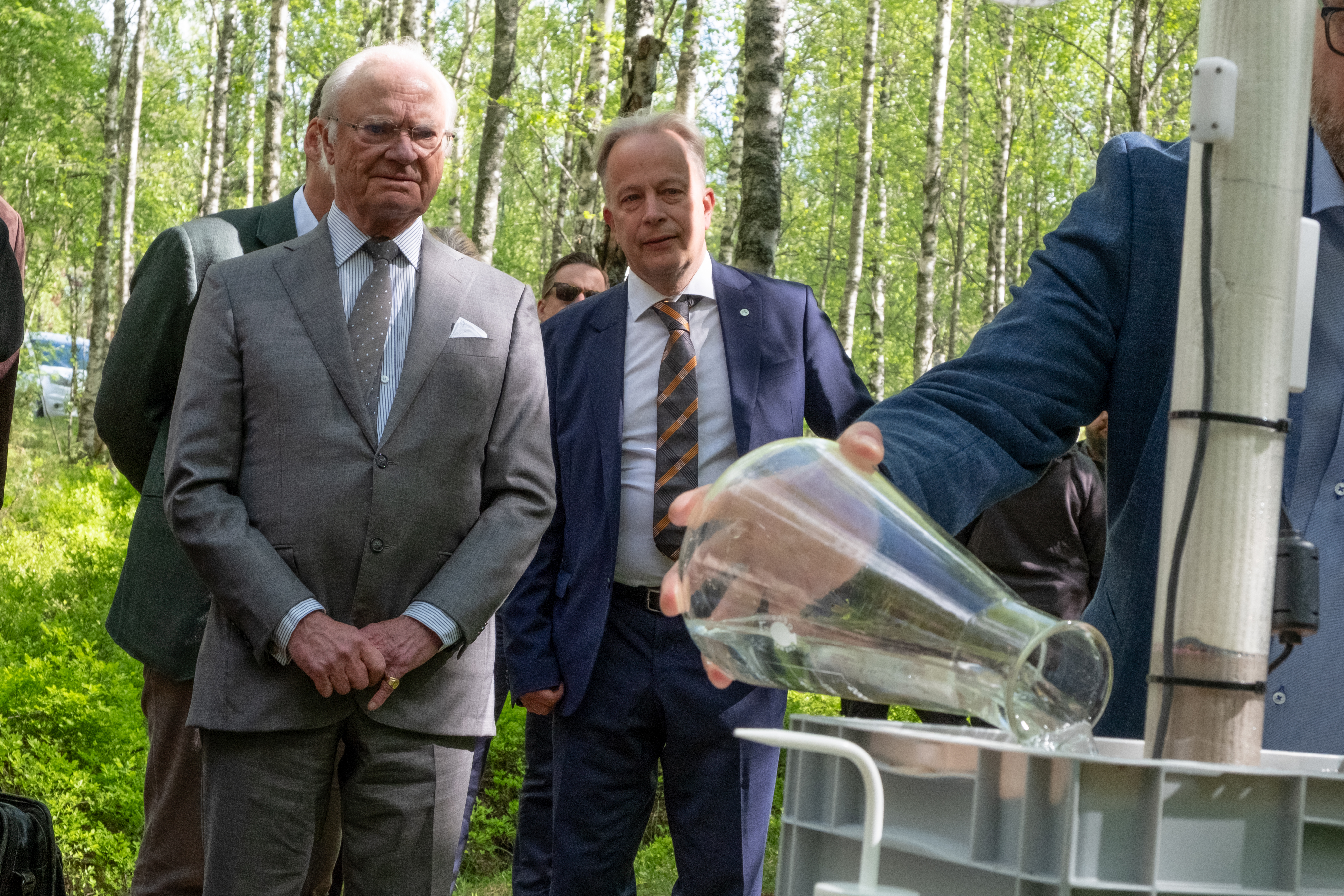 Professor Hjalmar Laudon demonstrated the movement of water in plants during the Kings walk through the forest on the SLU campus. Photo: Daniel Stjärna, SLU.