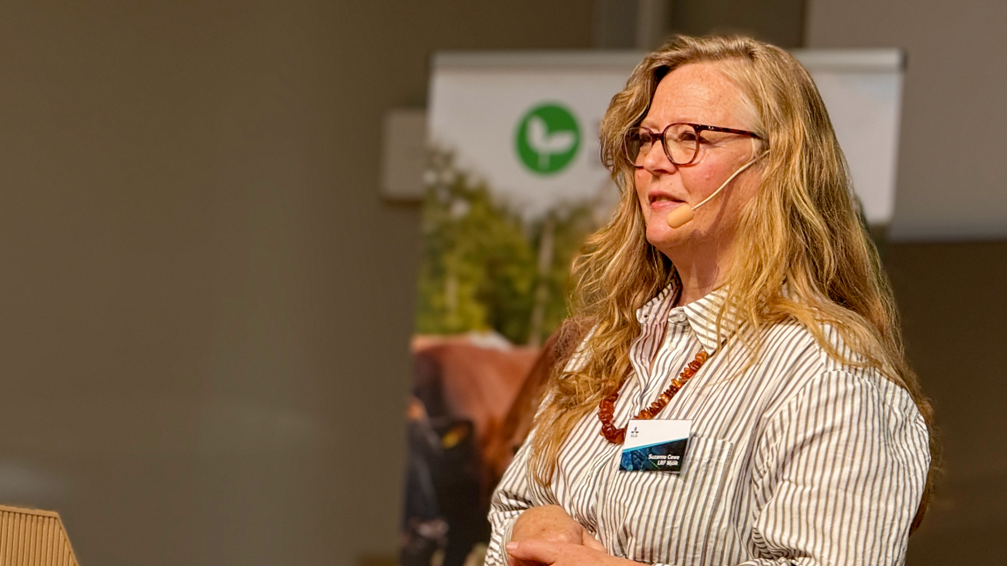 En kvinna talar. Foto.