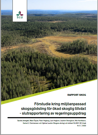 Omslagssidan av rapport 2023:2, som utöver titel och annan information om rapporten har en bild på ett skogslandskap. 