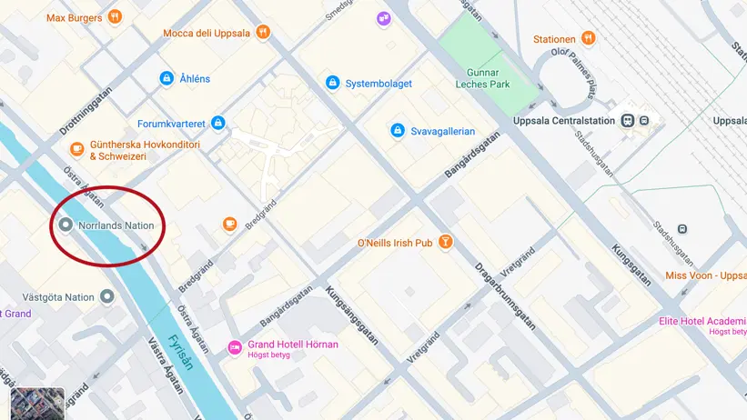 Map over central Uppsala.