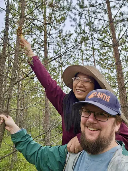Researcher in forest to get samples. Photo.