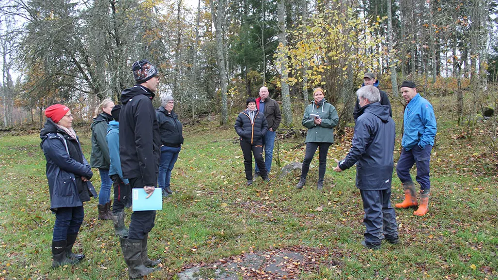 Många personer samlade i en ring utomhus på gräs. Foto.